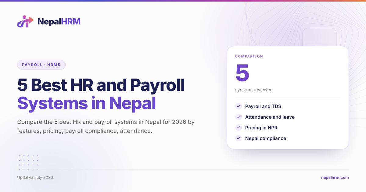 5 best HR and payroll systems in Nepal for 2026 compared. NepalHRM blog cover.