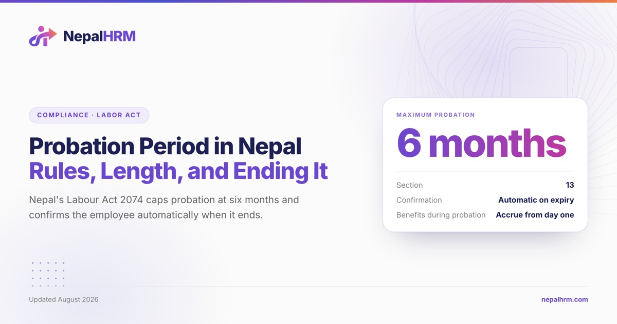 A six-month probation timeline ending in an automatic confirmation marker, labelled Section 13