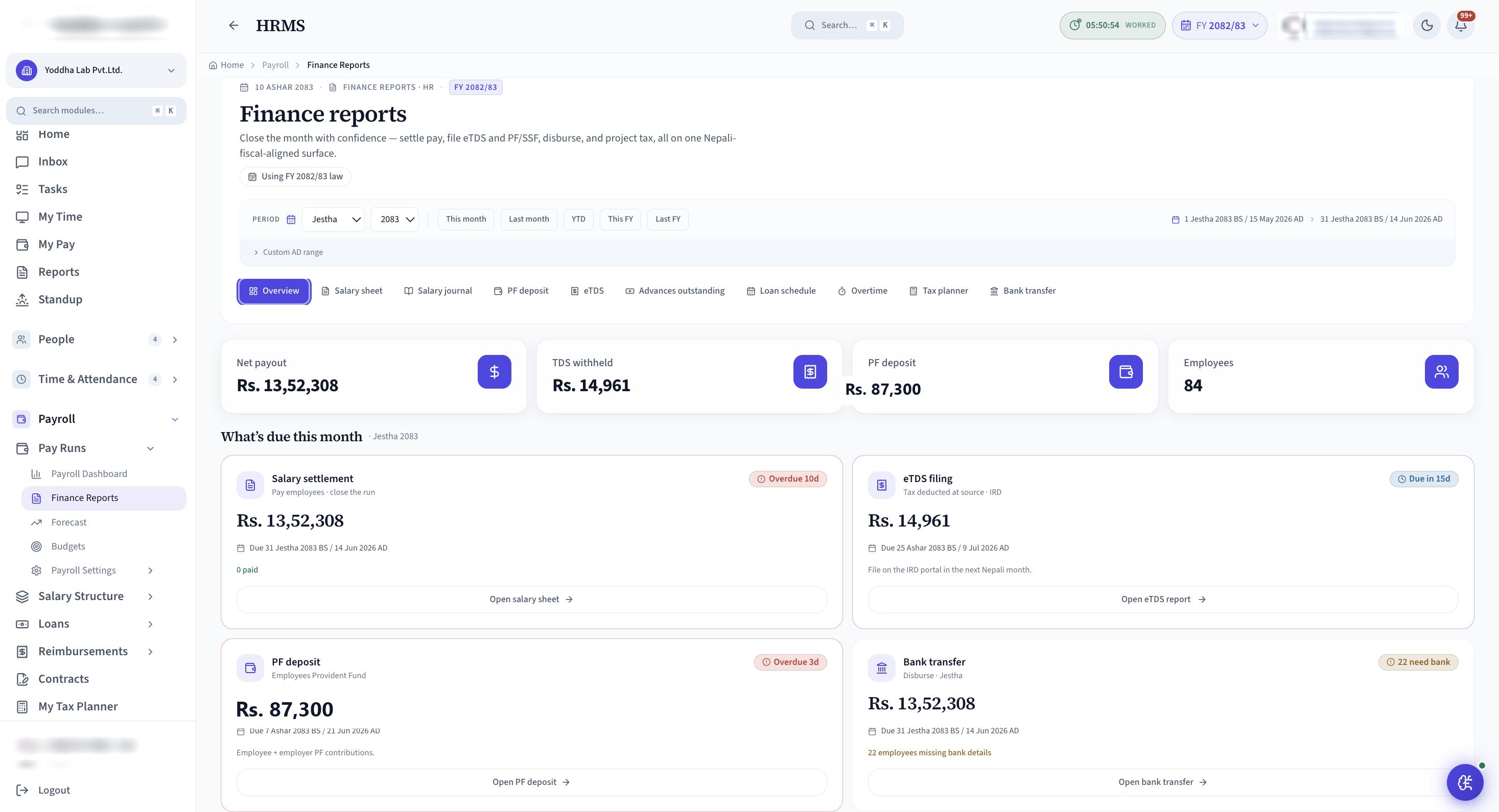 Finance reports with eTDS