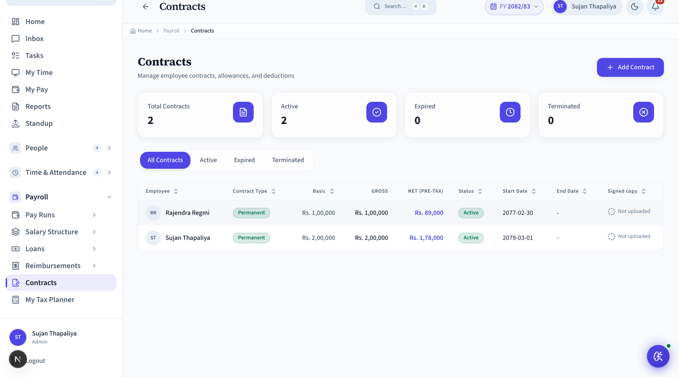 Contracts screen